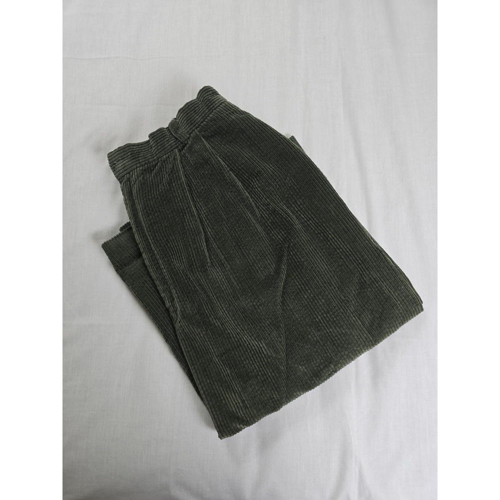 Crew Skirt Womens 14 Green Corduroy Made in Japan Pleated A Line Back Vent Lined